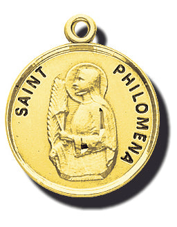7/8-inch Solid 14kt. Gold Round Saint Philomena Medal with 14kt. Jump Ring Boxed