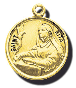 7/8-inch Solid 14kt. Gold Round Saint Rita Medal with 14kt. Jump Ring Boxed