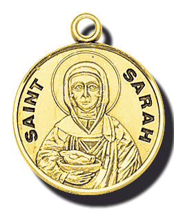 7/8-inch Solid 14kt. Gold Round Saint Sarah Medal with 14kt. Jump Ring Boxed