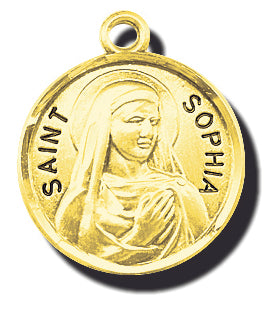 7/8-inch Solid 14kt. Gold Round Saint Sophia Medal with 14kt. Jump Ring Boxed