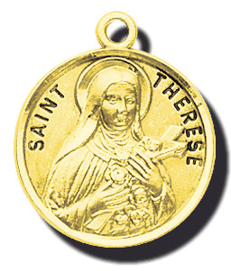 7/8-inch Solid 14kt. Gold Round Saint Therese Medal with 14kt. Jump Ring Boxed