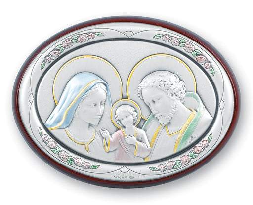 4 1/2-inch x 3 1/2-inch Sterling Silver oval Holy Family Plaque