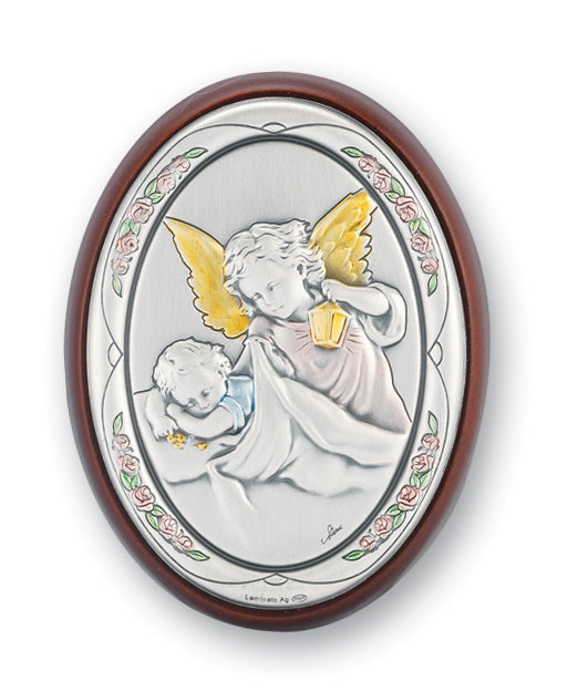 3-inch x 2-inch Sterling Silver Guardian Angel Watching Over Baby Plaque