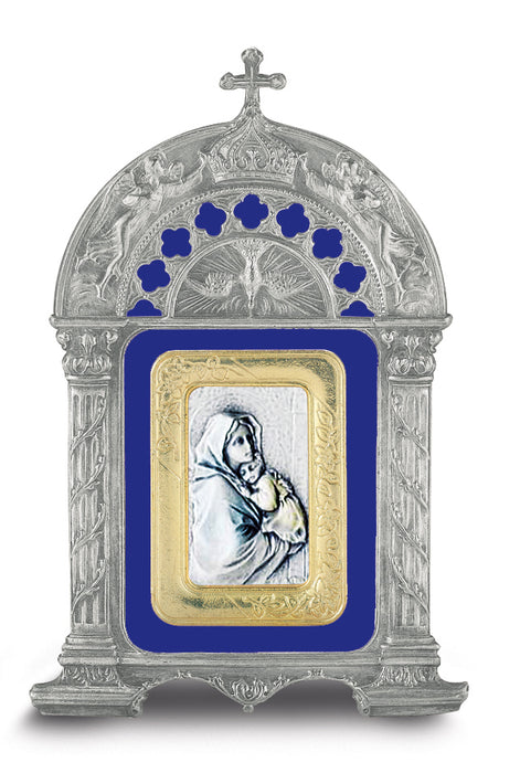 Antique Pewter Frame with Sterling Silver Madonna of the Street Image
