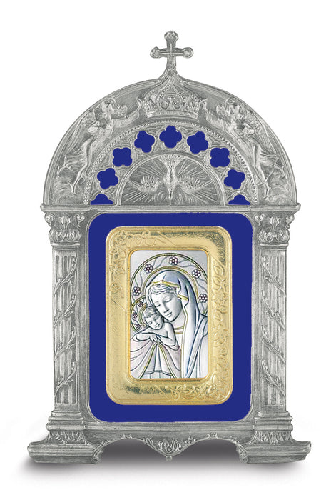 Antique Pewter Frame with Sterling Silver Madonna and Child Image