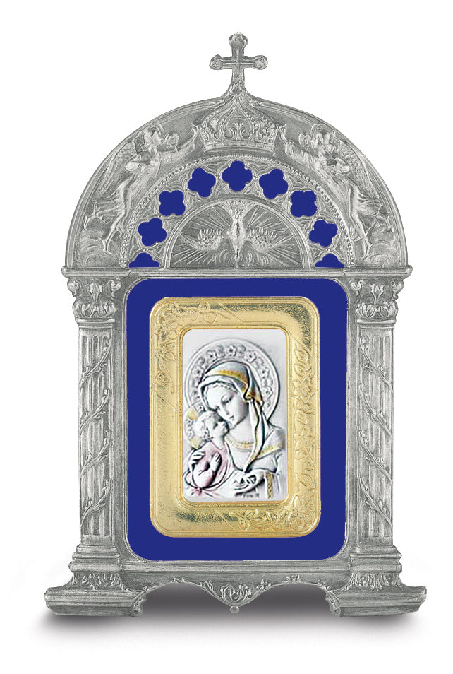 Antique Pewter Frame with Sterling Silver Madonna and Child Image