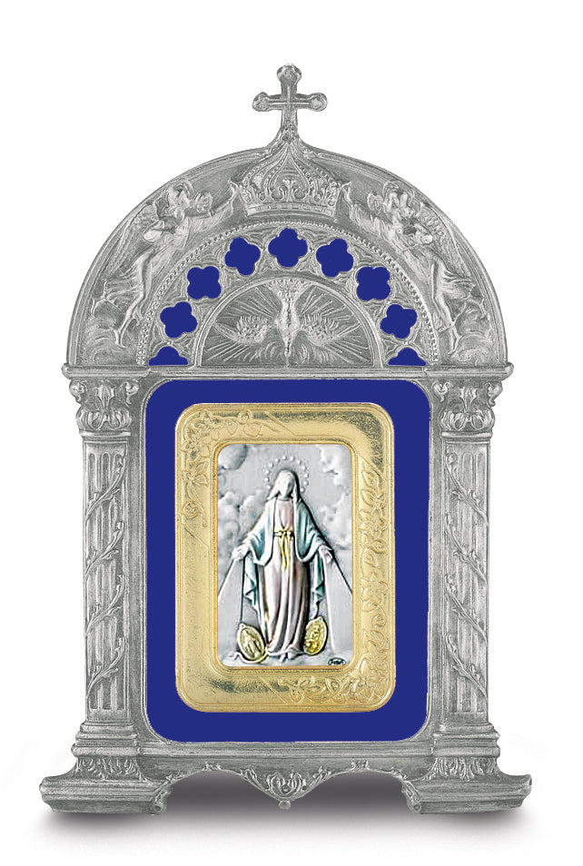 Antique Pewter Frame with Sterling Silver Our Lady of the Miraculous Medal Image