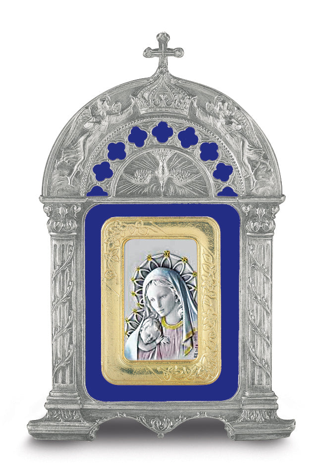Antique Pewter Frame with Sterling Silver Madonna and Child Image