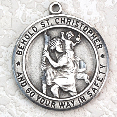 Antique Silver Pewter Saint Christopher 24-inch chain/card