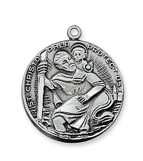 Antique Silver Saint Christopher with 24-inch Chain