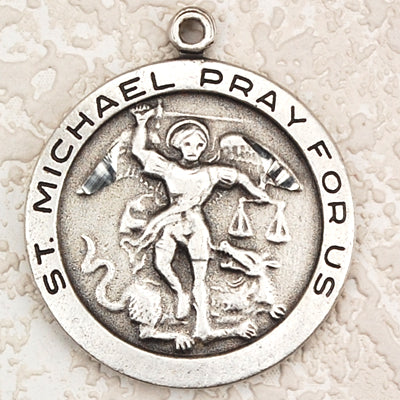 Antique Silver Saint Michael 24-inch chain and card