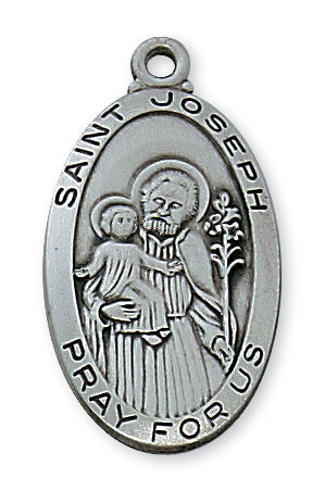 Antique Silver Saint Joseph with 24-inch Chain
