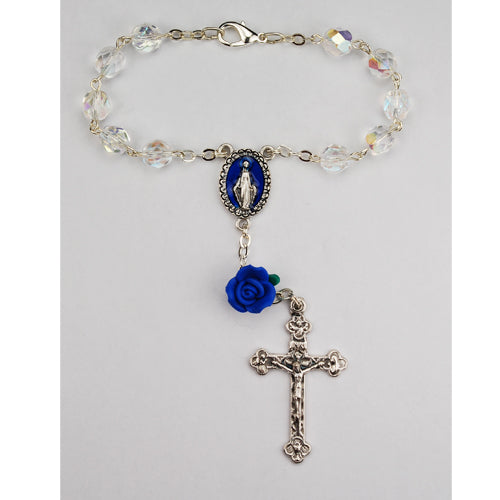 Crystal Auto Rosary with Blue Rose