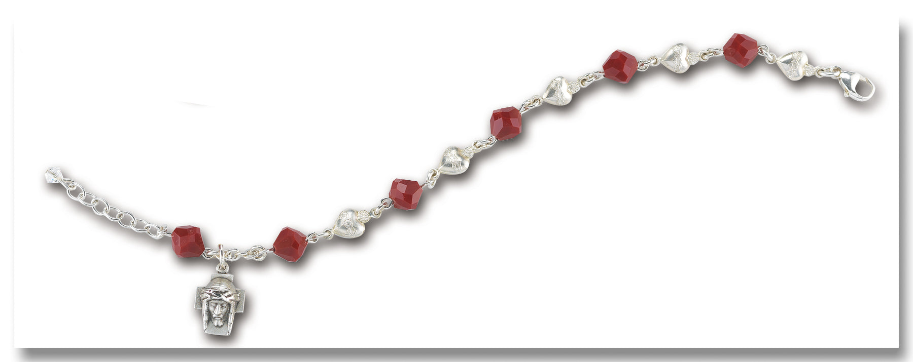 8mm Red Sacred Heart Rosary Bracelet