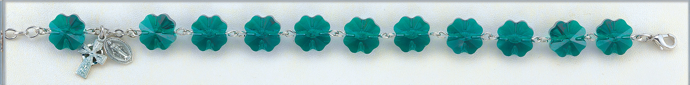 Swarovski Crystal Clover Shape Emerald Sterling Bracelet