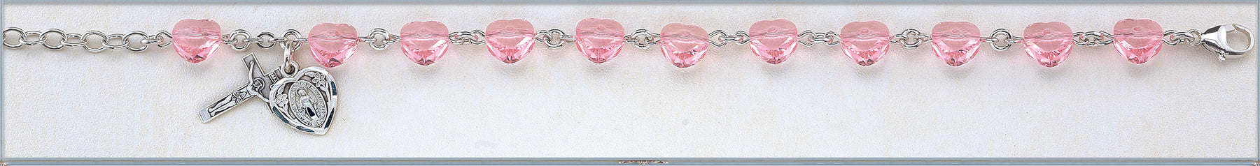 Light Rose Swarovski Crystal Heart Shaped Sterling Bracelet