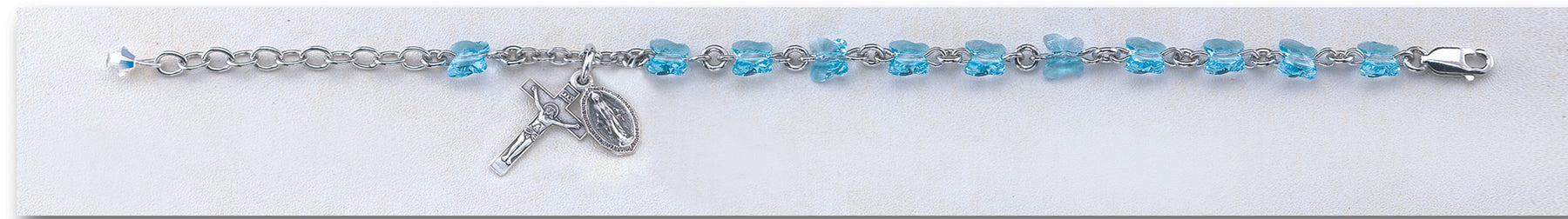 Aqua Swarovski Crystal Butterfly Sterling Bracelet