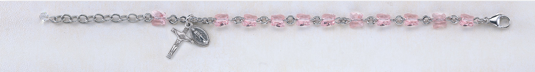 Light Rose Swarovski Crystal Butterfly Sterling Bracelet