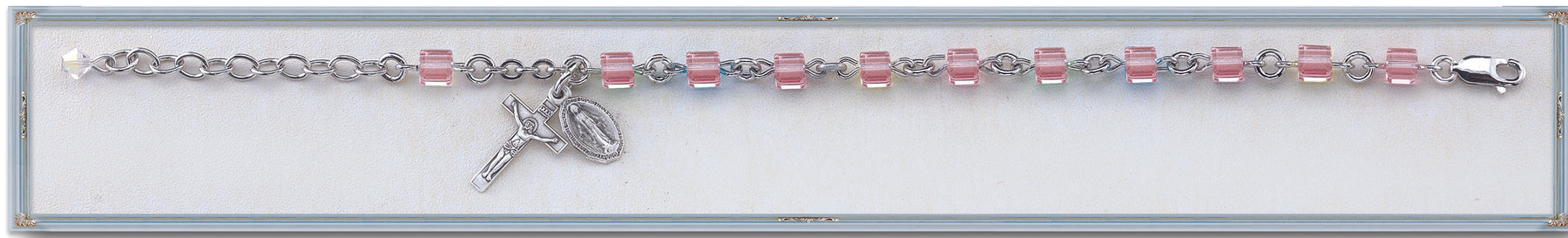 Light Rose Swarovski Crystal Cube Rosary Bracelet