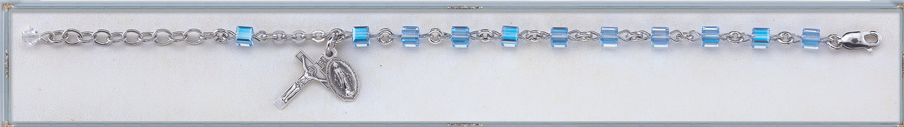 Light Sapphire Swarovski Crystal Cube Rosary Bracelet