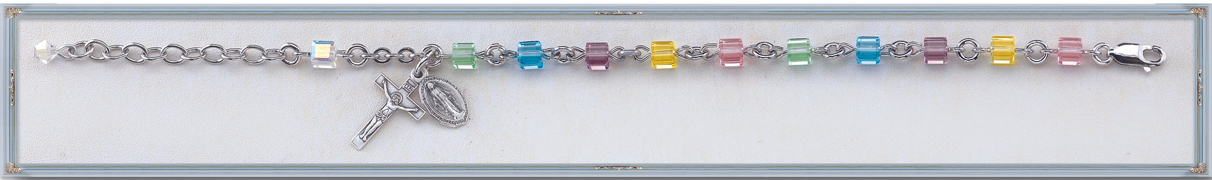 Multi Color Swarovski Crystal Cube Rosary Bracelet