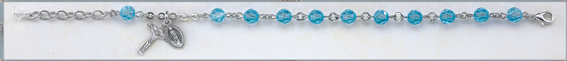 Aqua Round Faceted Swarovski Crystal Sterling Bracelet