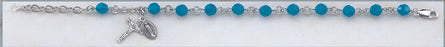Coral Blue Round Faceted Swarovski Crystal Sterling Bracelet