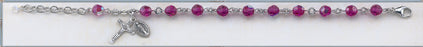6mm Fuchsia Round Faceted Swarovski Crystal Sterling Bracelet