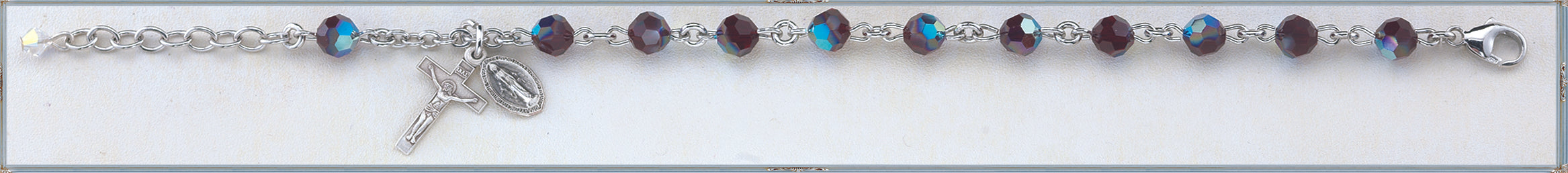 Garnet Round Faceted Swarovski Crystal Sterling Bracelet