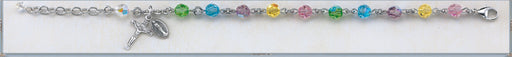 Multi Color Round Faceted Swarovski Crystal Sterling Bracelet