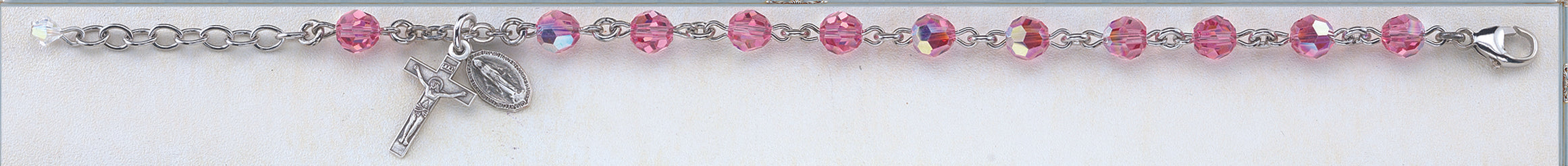 Pink Round Faceted Swarovski Crystal Sterling Bracelet