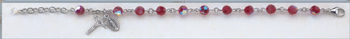 Ruby Round Faceted Swarovski Crystal Sterling Bracelet