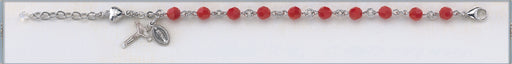 Red Coral Round Faceted Swarovski Crystal Bead and Sterling Sacred Hearts