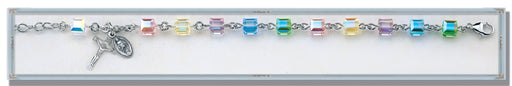Multi Color Swarovski Crystal Faceted Cube Sterling Bracelet
