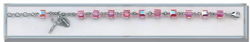 Pink Swarovski Crystal Faceted Cube Sterling Bracelet