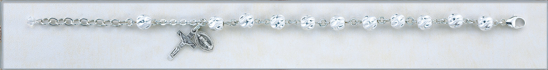 7mm Round Swirl Semi Frosted Rosary Bracelet