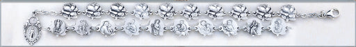Sterling Silver Rose Bud Beads with Saint Images on Bracelet