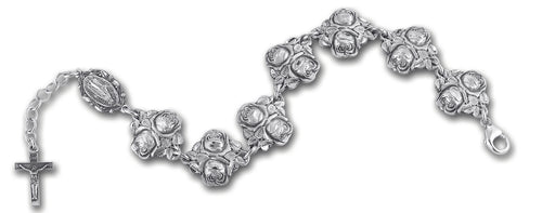 Solid Sterling Silver Double Rose Bud Beads with Patron Saint s