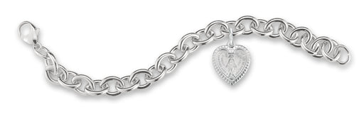Extra Heavy Solid Sterling Silver Link Style Bracelet with Heart Shaped Miraculous Heart Charm