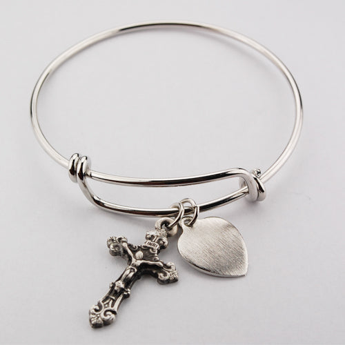 Adult Pewter Crucifix Faith Engravable Bracelet