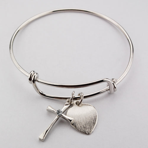 Youth Pewter Cross with Crystal Engravable Bracelet