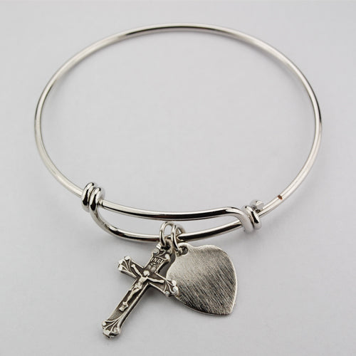 Adult Pewter Crucifix Faith Engravable Bracelet