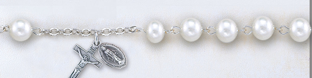 White Imitation Pearl Rosary Bracelet