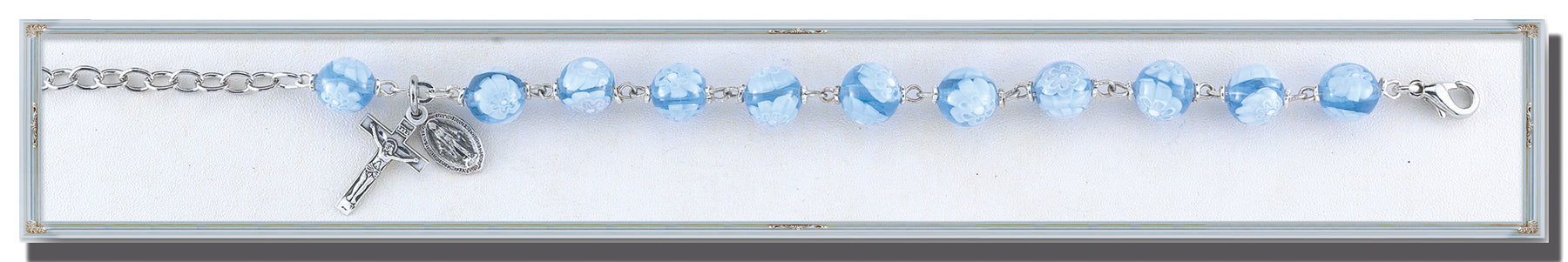 Blue Flower Venetian Glass Sterling Bracelet