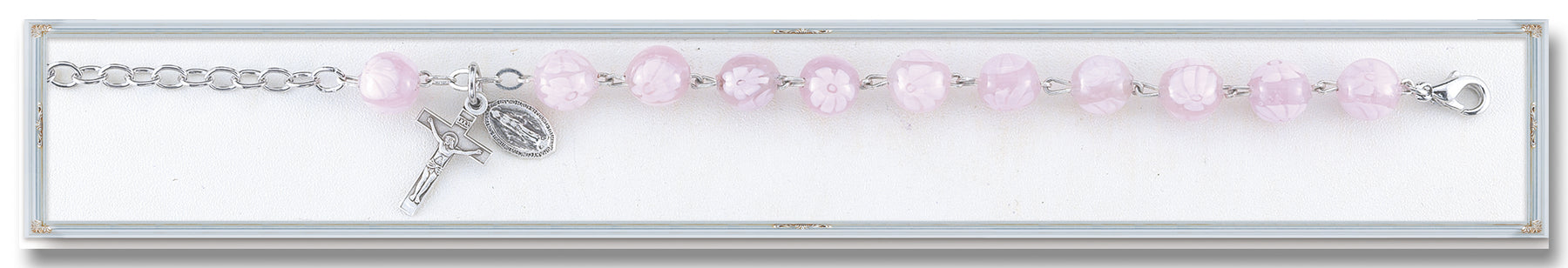 Pink Flower Venetian Glass Sterling Bracelet