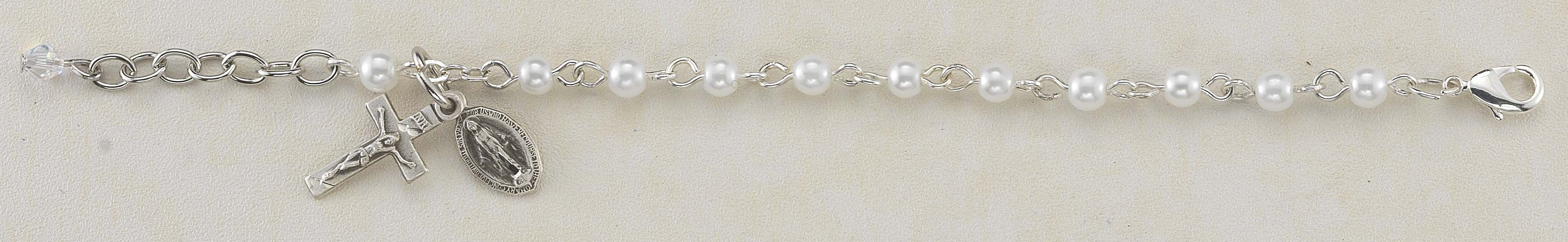 White Swarovski Imitation Pearl Rosary Bracelet