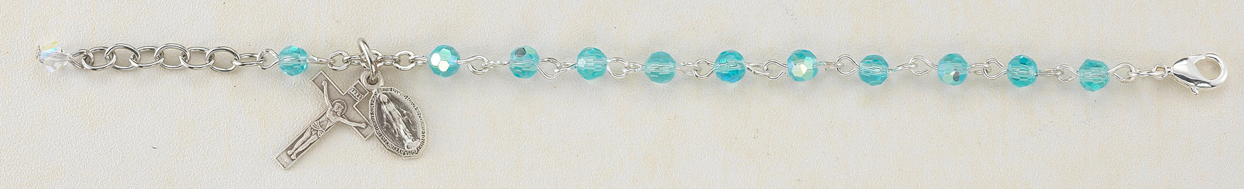 Tin Cut Aqua Crystal Rosary Bracelet