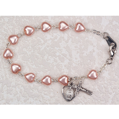 Sterling Silver 6 1/2-inch Pink Heart Bracelet