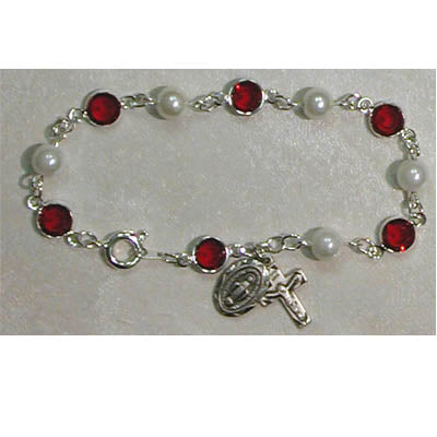 7 1/2-inch Red/Pearl Bracelet