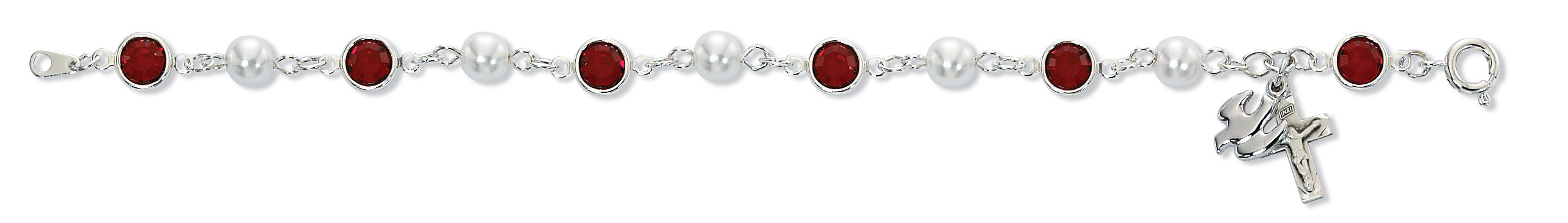 7 1/2-inch Sterling Silver Red/Pearl Holy Spirt